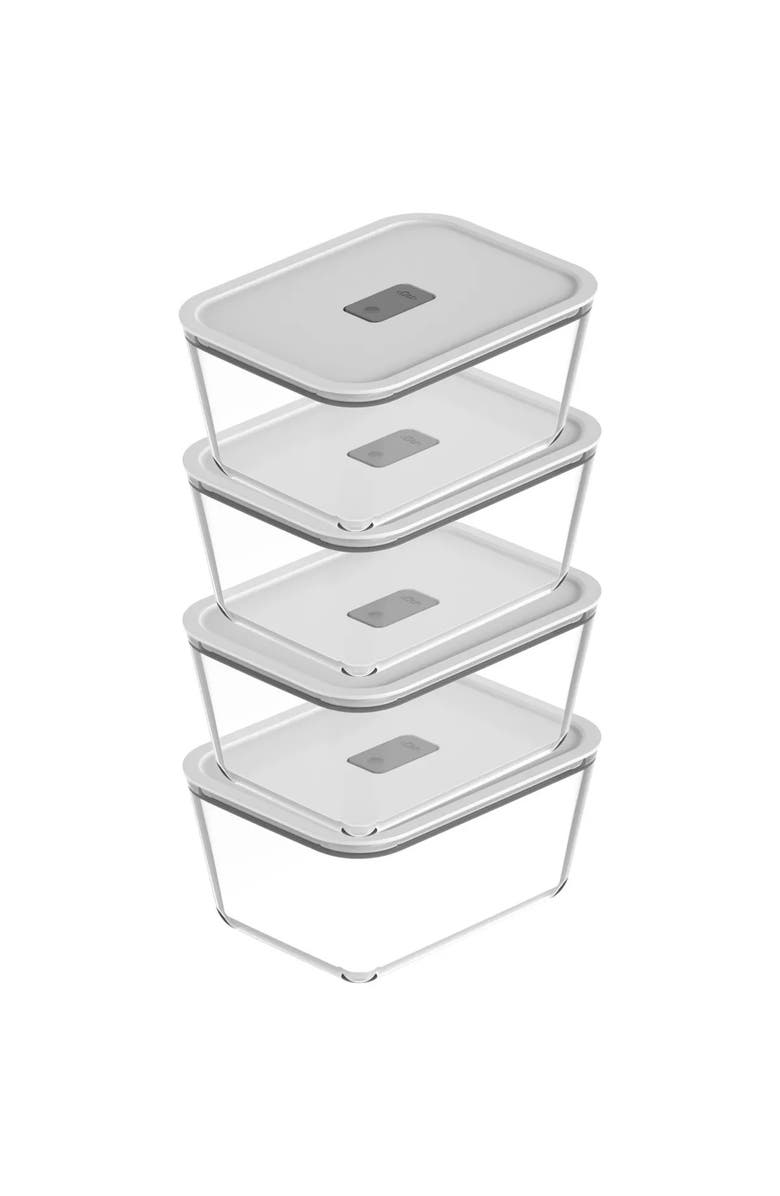 OU Stackable Airtight Glass Food Storage Container Set with Microwave Valve and Leak Proof Lid, 8 Piece, Main, color,
