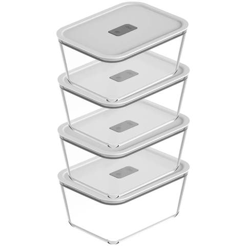 Stackable Airtight Glass Food Storage Container Set with Microwave Valve and Leak Proof Lid, 8 Piece