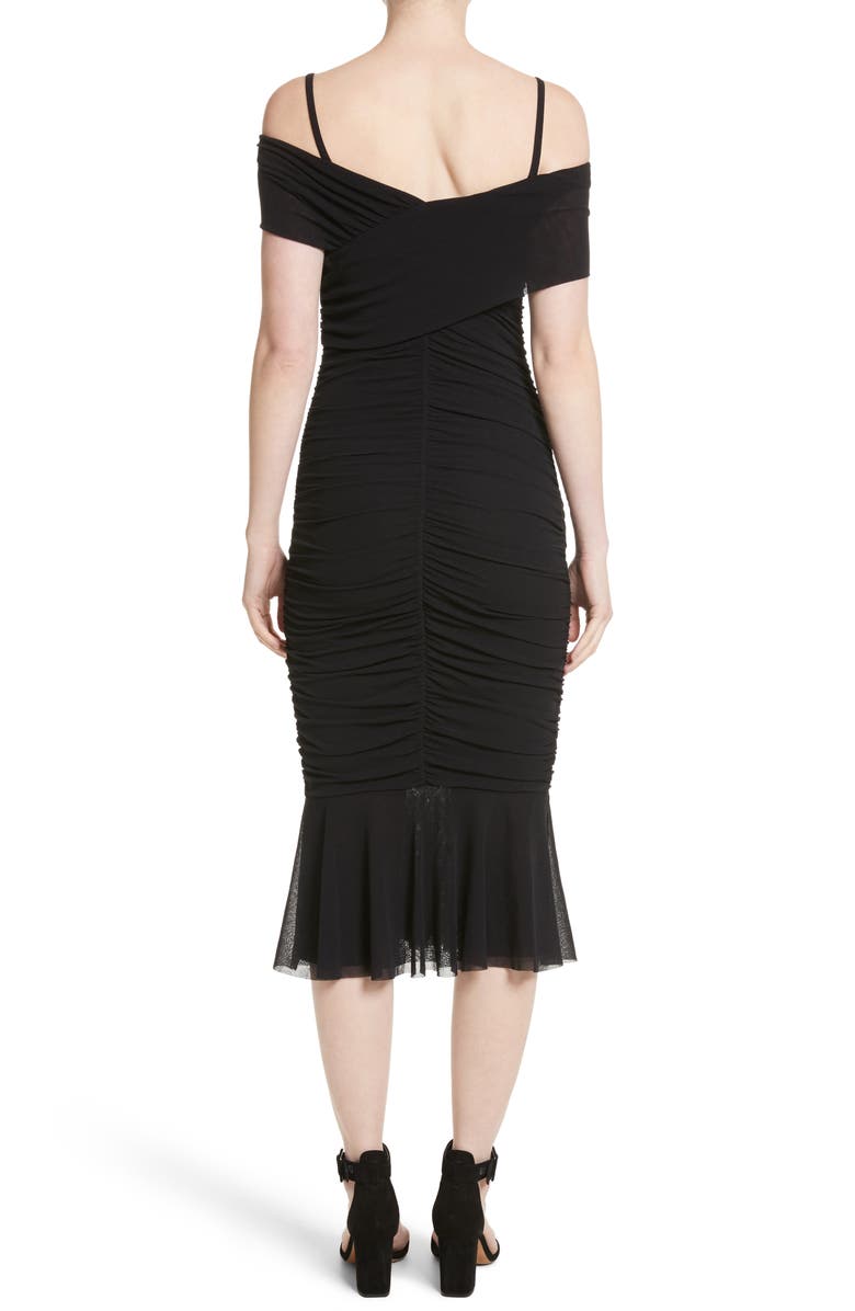 Fuzzi Ruched Tulle Cold Shoulder Dress, Alternate, color,