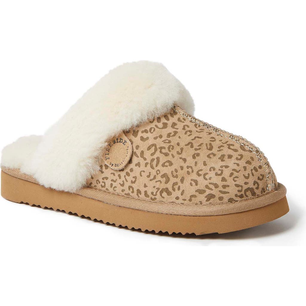 Dearfoams Fireside By Women's Sydney Genuine Shearling Scuff In Leopard