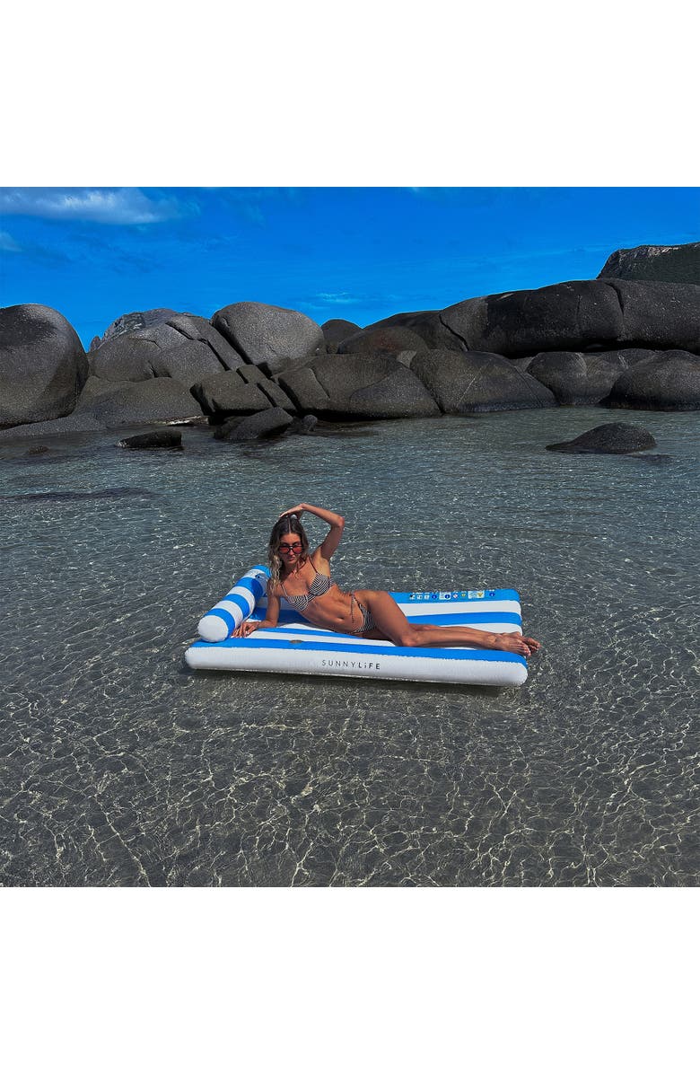 Sunnylife Luxe Lilo Blue Stripe 70" Inflatable Pool Float, Headrest, Alternate, color, 