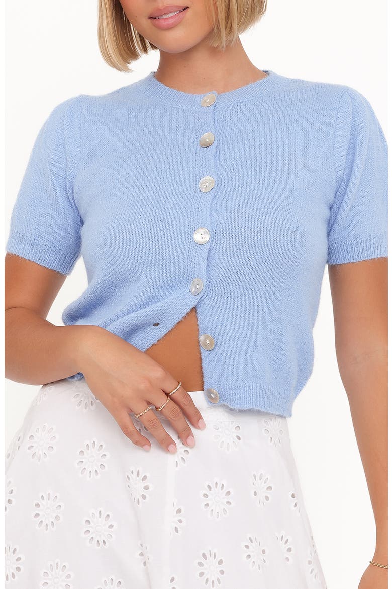 Zena Puff Short Sleeve Cardigan, Alternate, color, CORNFLOWER BLUE