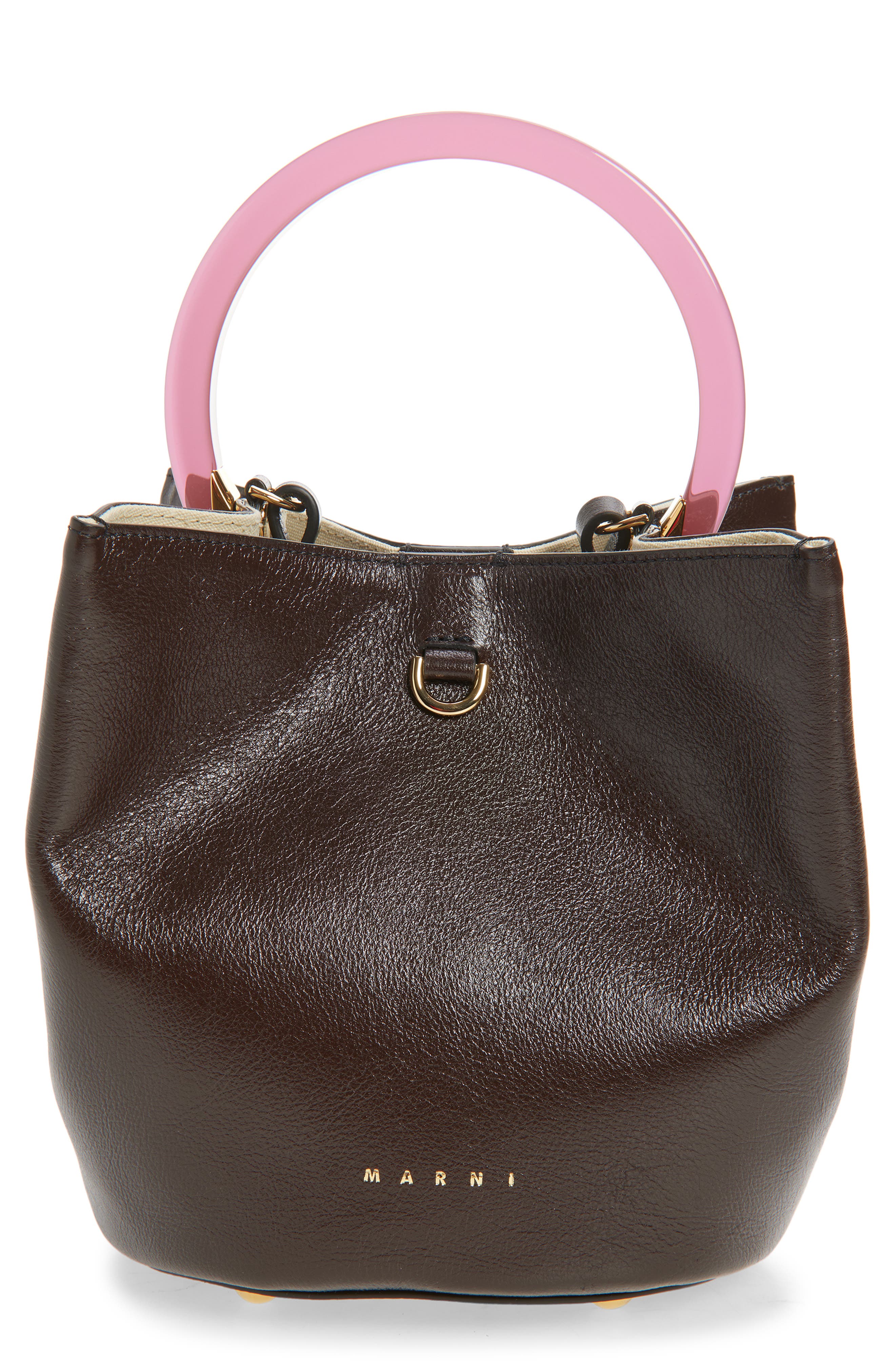 Marni Pannier Top Handle Leather Bucket Bag, Main, color, 00M95 Metal Brown