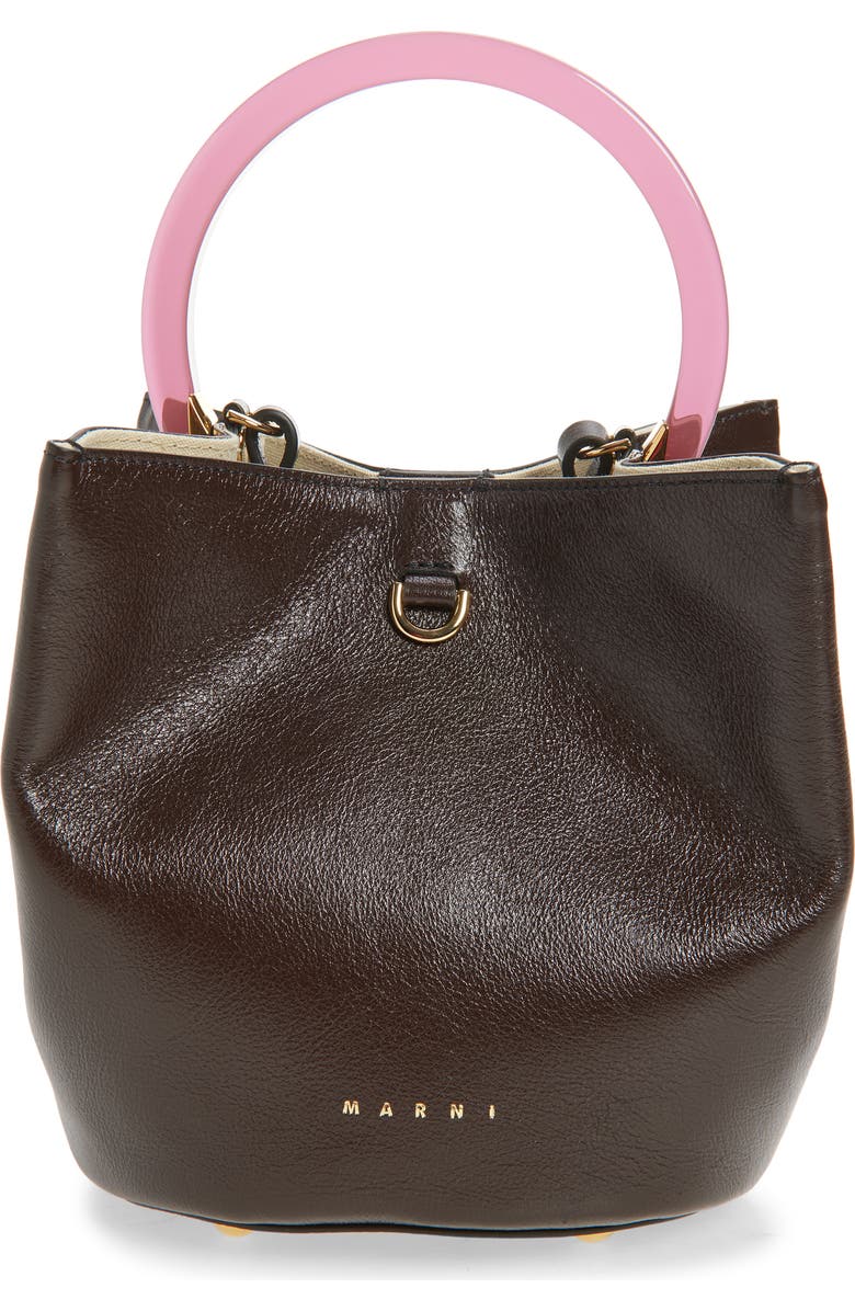 Marni Pannier Top Handle Leather Bucket Bag, Main, color, 00M95 Metal Brown