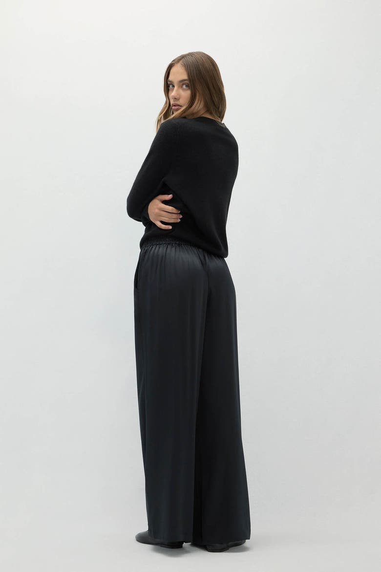 Evan Silk Wide Leg Pant, Alternate, color, Black