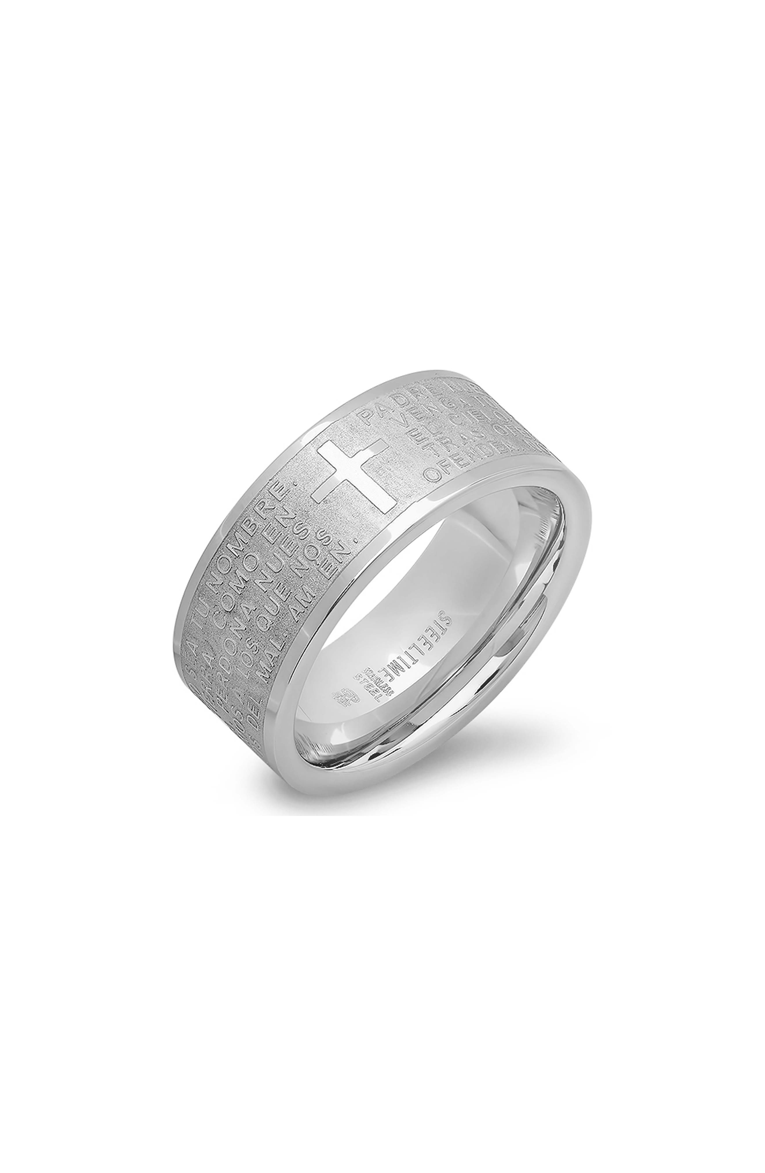 Padre Nuestro Stainless Steel Band Ring