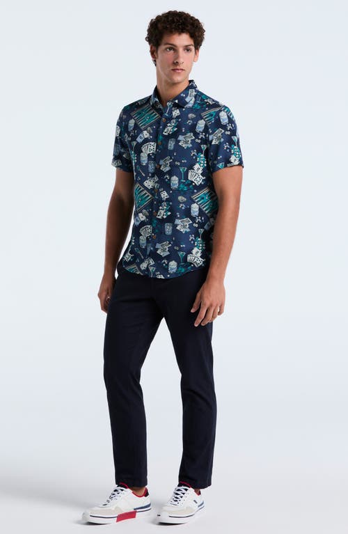 Original Penguin Poker Table Print Short Sleeve Button-up Shirt In Blue