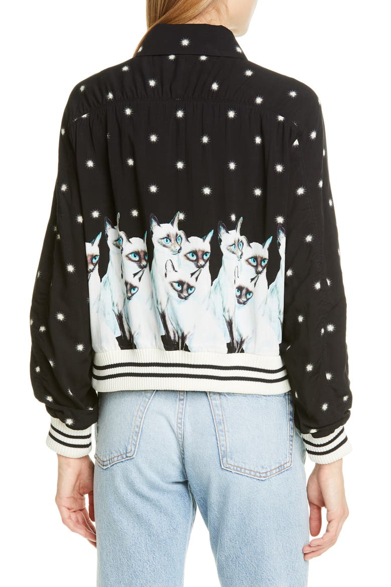 Siamese Cat & Stars Graphic Bomber Jacket, Alternate, color, BLACK BASE