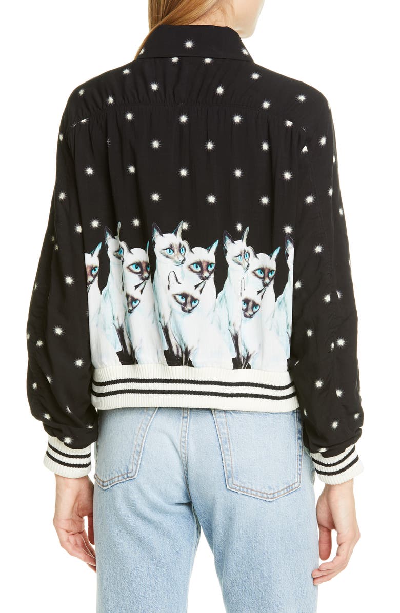 Undercover Siamese Cat & Stars Graphic Bomber Jacket, Alternate, color,