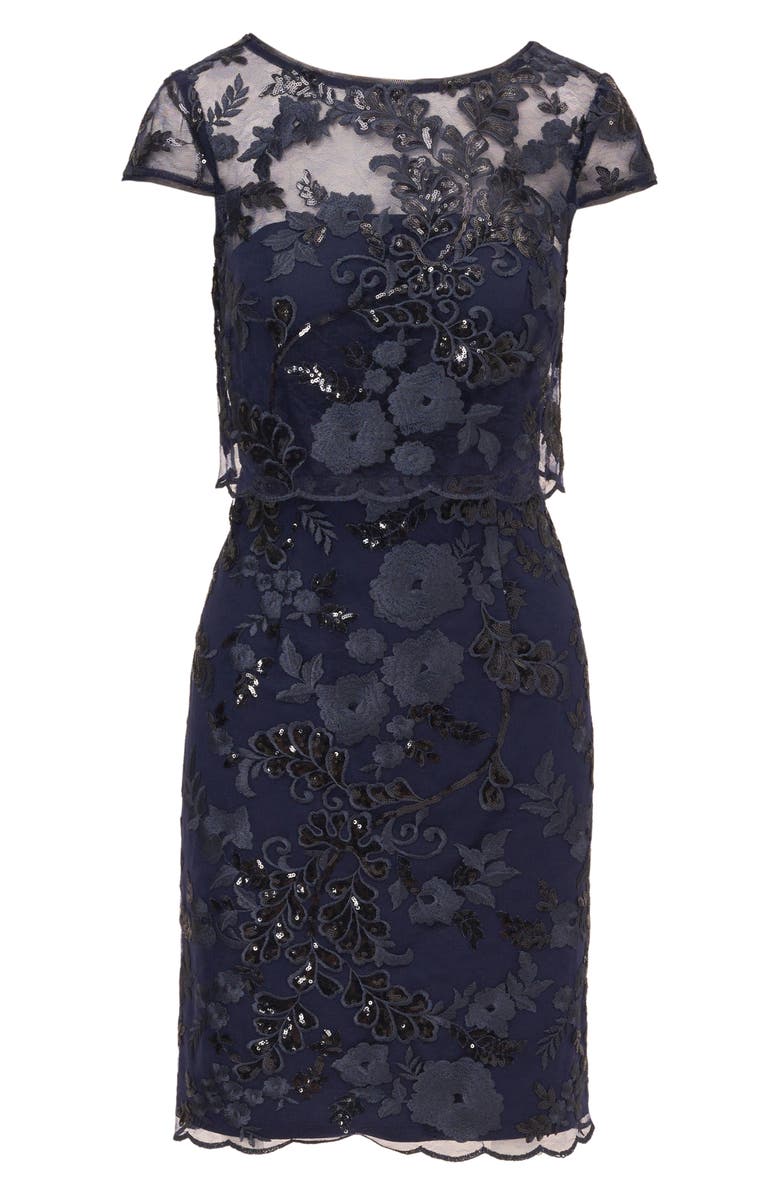 Adrianna Papell Floral Embroidered Sequin Sheath Dress, Alternate, color,