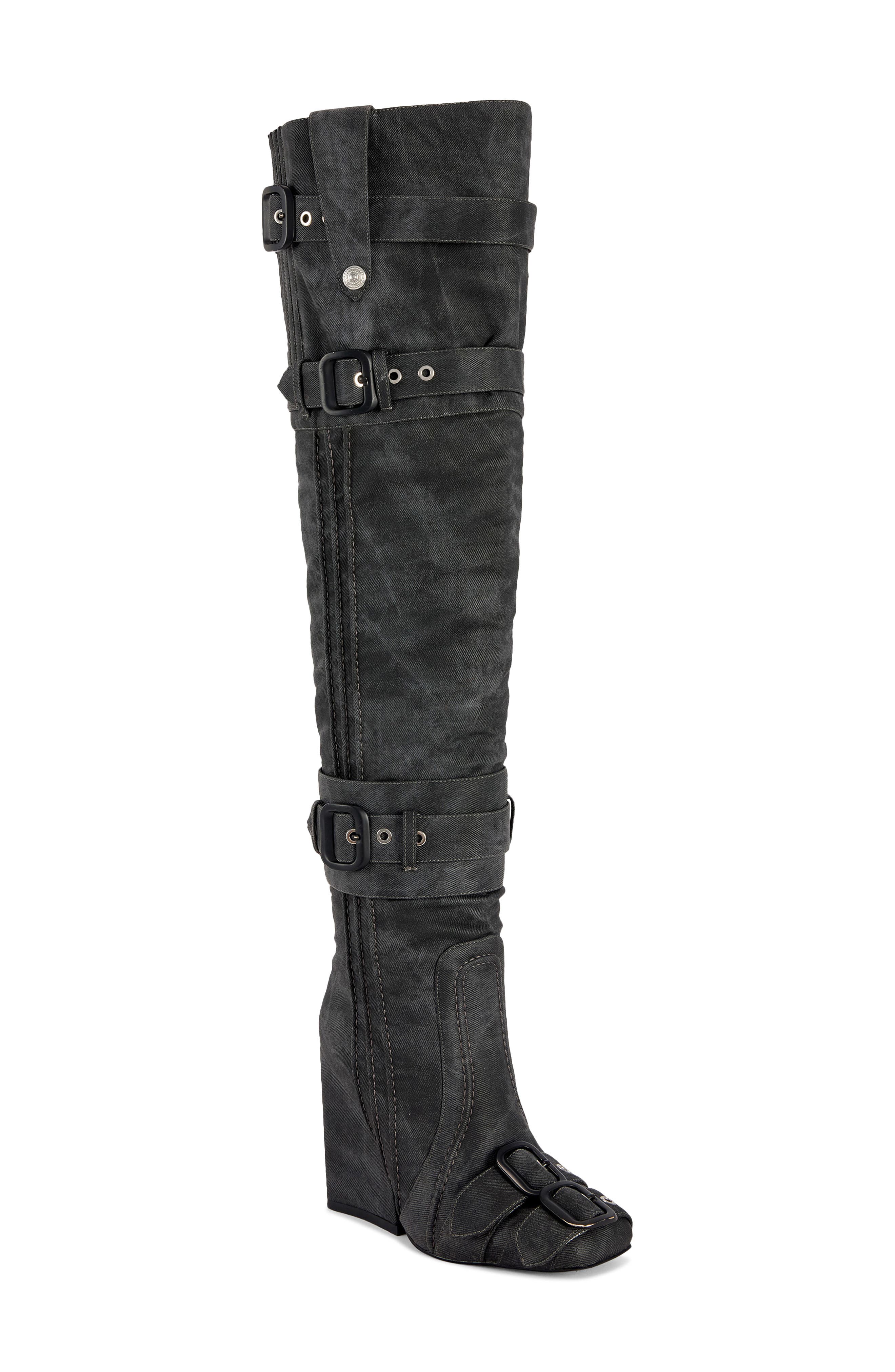 Trillion Over the Knee Wedge Boot, Main, color, CHARCOAL