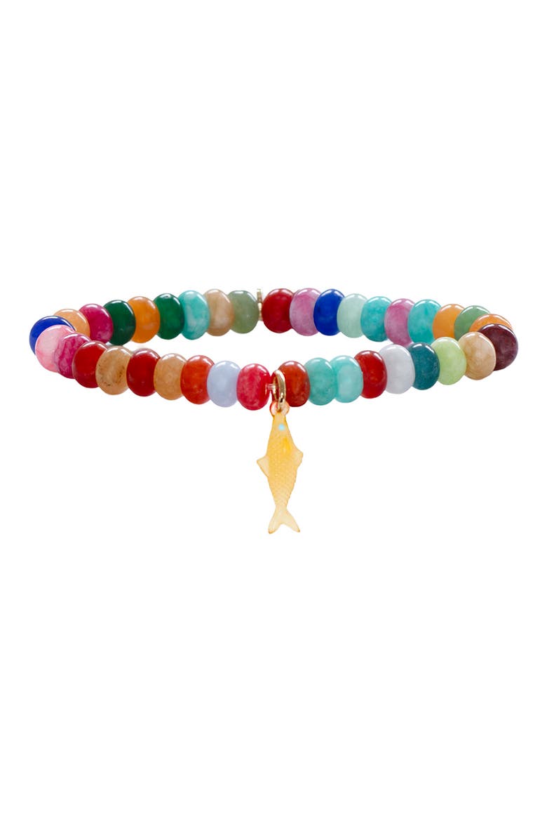 Nori Fish Charm Jade Beaded Stretch Bracelet, Main, color, JADE MULTI