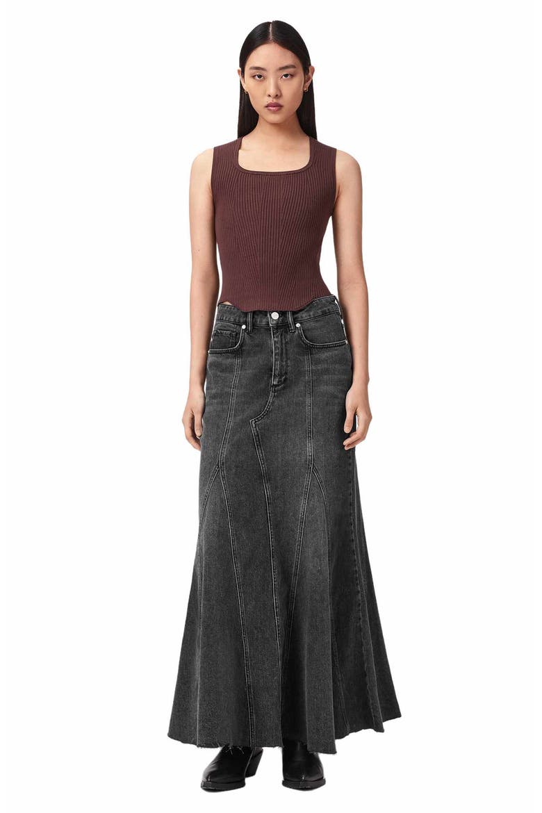Alma Flare Denim Maxi Skirt, Alternate, color, WASHED BLACK