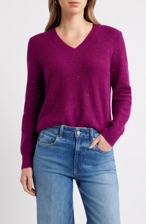 Sequin V-Neck Sweater