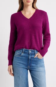 Caslon® Sequin V-Neck Sweater
