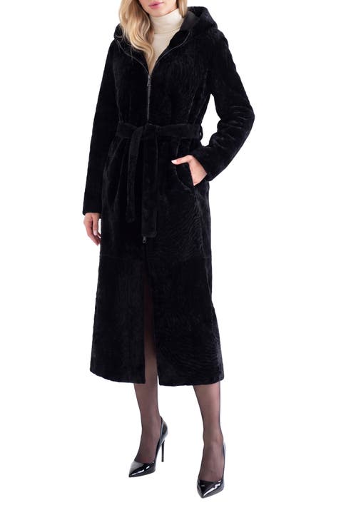 Reversible Textured Genuine Shearling Coat