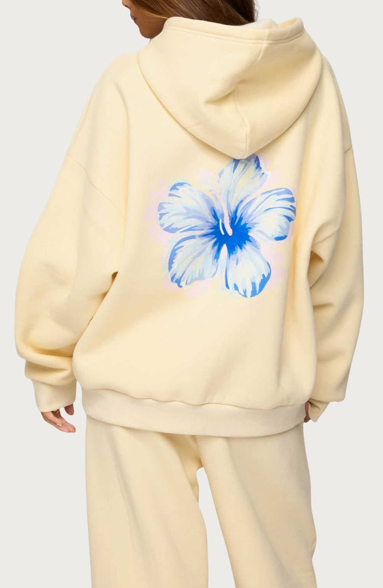 EDIKTED Tropical Bloom Hoodie, Alternate, color, Yellow
