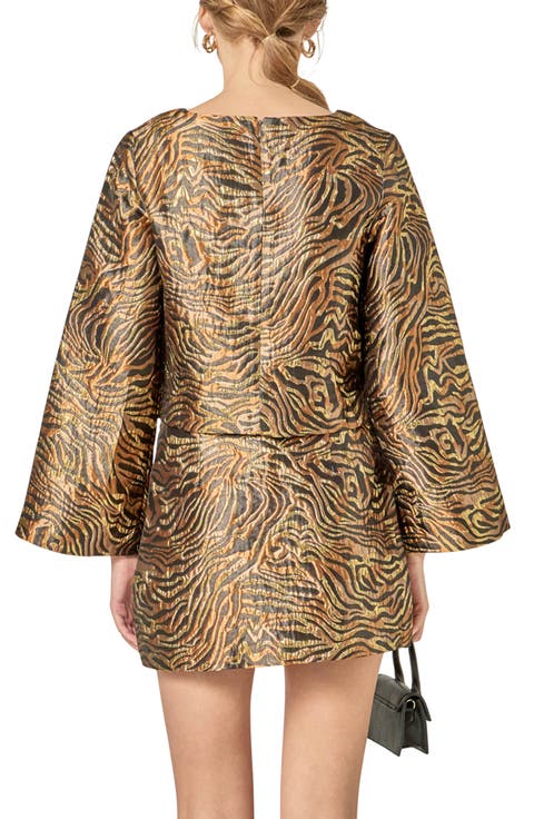 Zebra Print Metallic Flared Sleeve Top