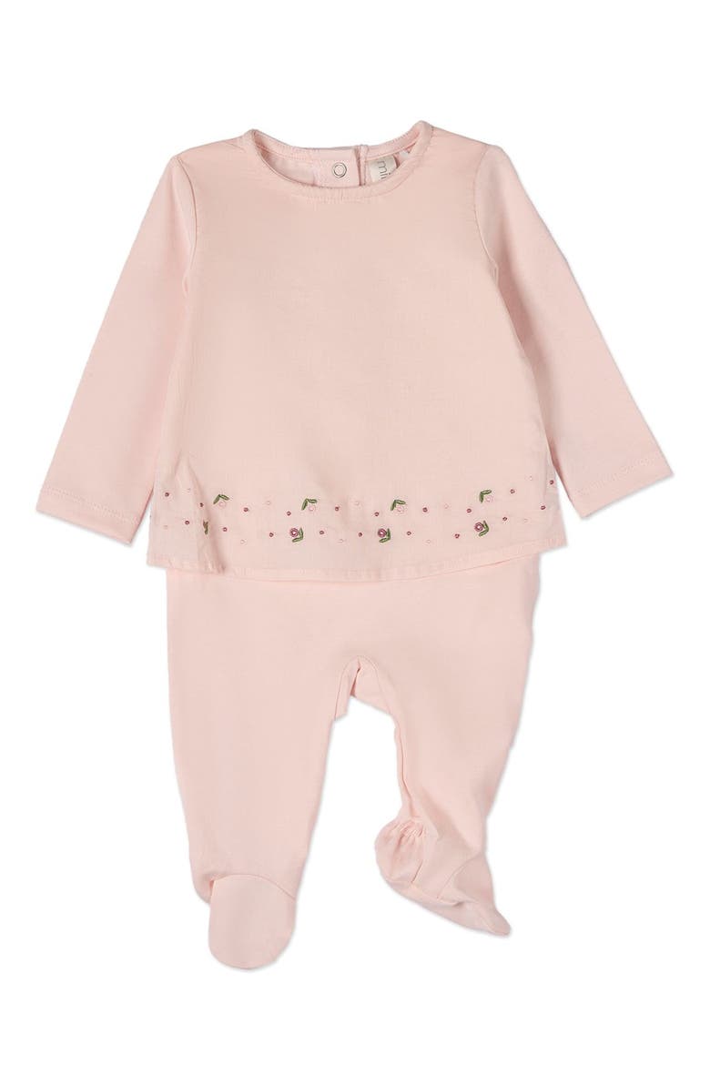 Baby Girls Flouncy Floral Overlay Embroidered Cotton Rich Footie, Main, color, Barely Pink