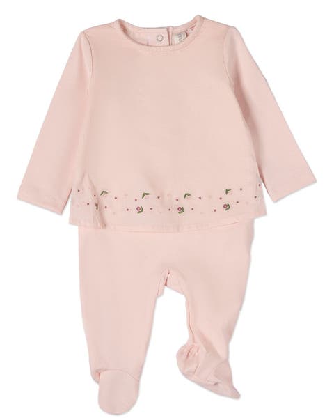 Baby Girls Flouncy Floral Overlay Embroidered Cotton Rich Footie (Baby)