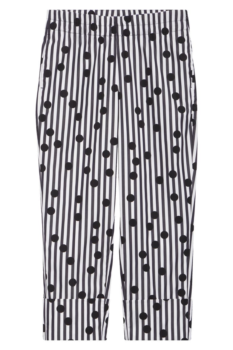 Farrell Cuffed Polka Dot Stripe Cotton Poplin Crop Pants, Alternate, color, CREAM-BLACK