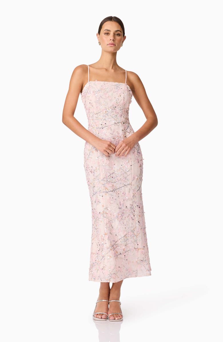Elliatt Regina Floral Sequin Sleeveless Trumpet Gown, Alternate, color, Pink