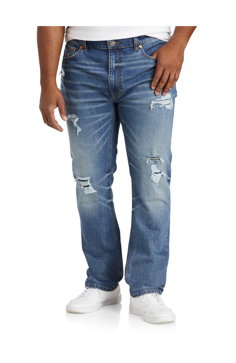 True Nation by DXL Big & Tall Damaged Blue Tapered-Fit Destructed Jeans, Main, color, 