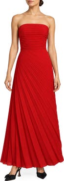 Nicole Miller Pleated Satin Strapless Midi Dress