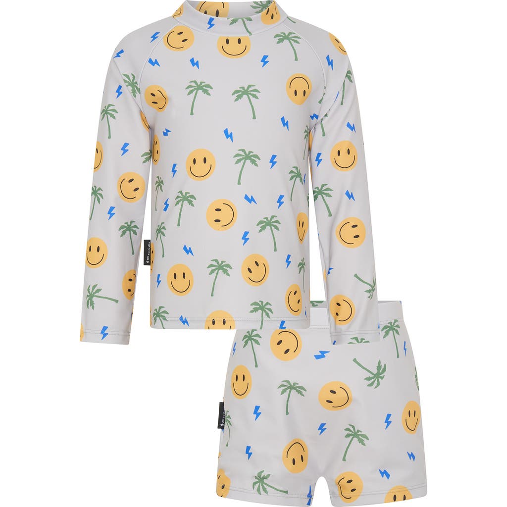Shop Dot Australia Kids' Smiley Long Sleeve Two-piece Rashguard Swimsuit In Grey