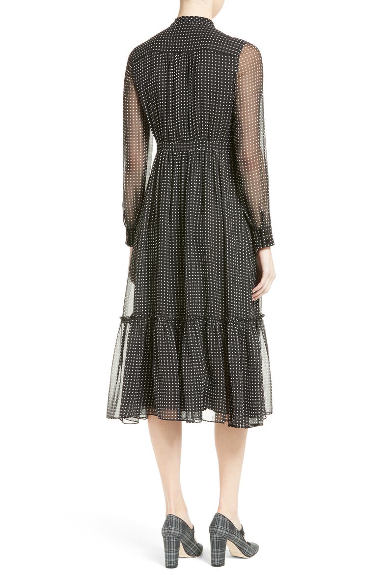pin dot silk chiffon shirtdress, Alternate, color, BLACK/ CREAM