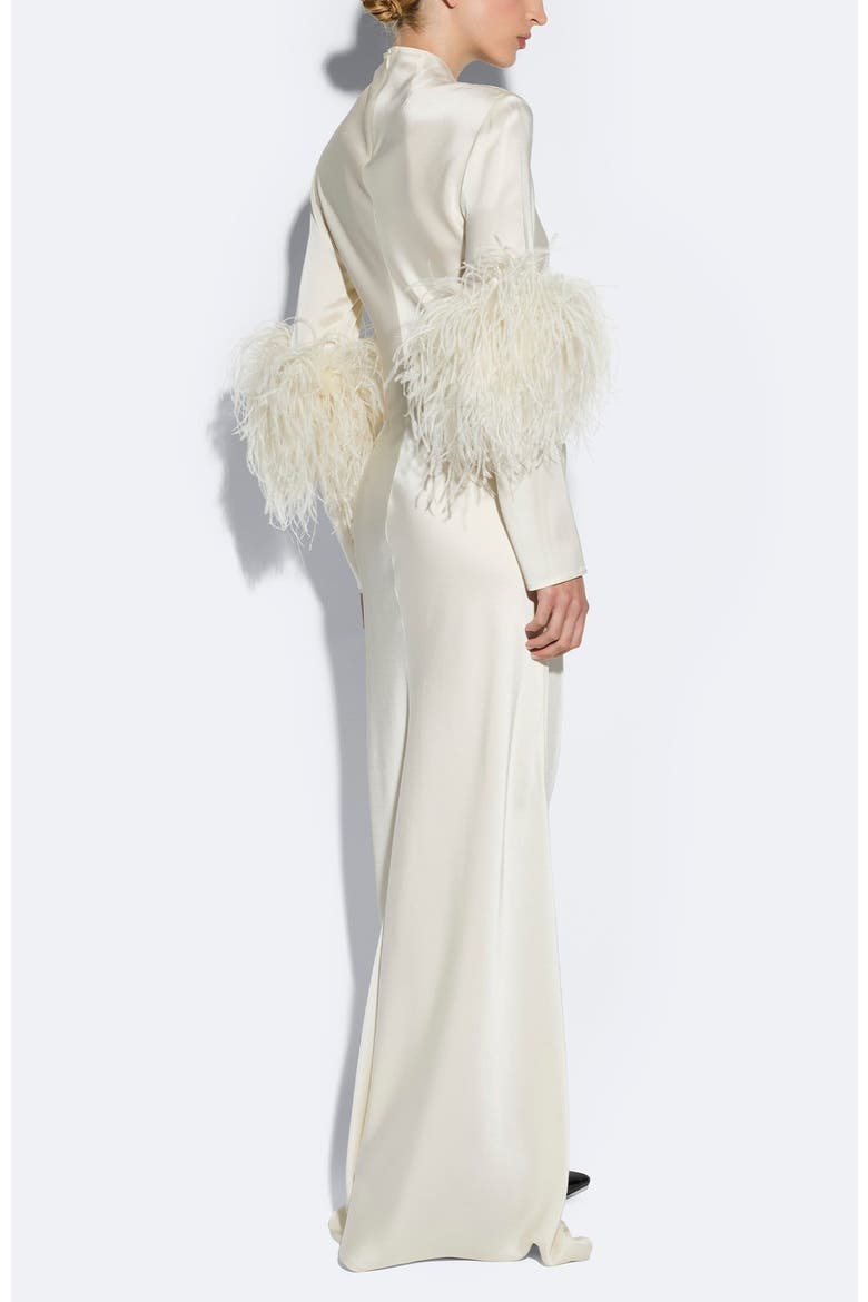 Doubleface Satin Bias Tab Slit Gown Ostrich, Alternate, color, Cream
