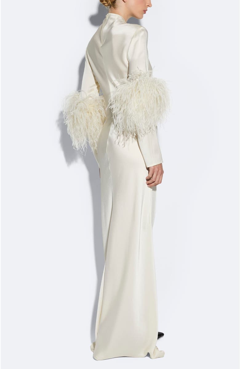 LAPOINTE Doubleface Satin Bias Tab Slit Gown Ostrich, Alternate, color, Cream