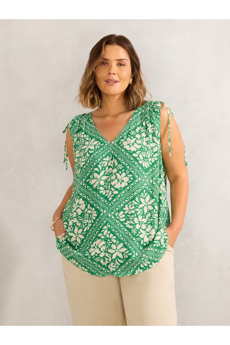 Drawstring Printed Top, Main, color, Green