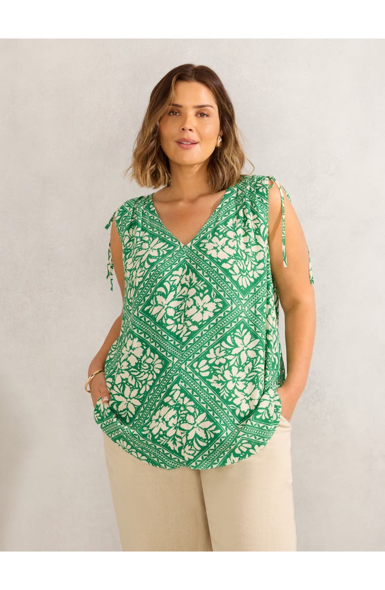 Live Unlimited Drawstring Printed Top, Main, color, Green