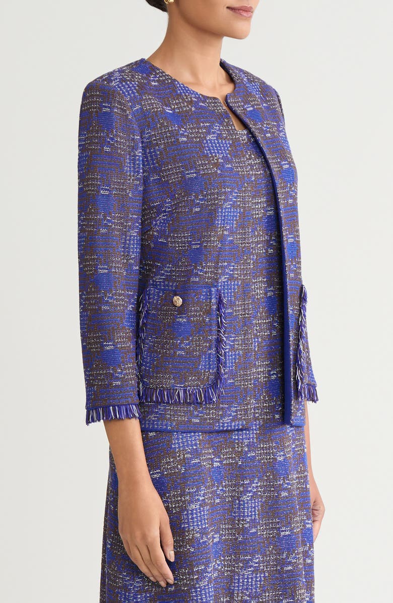 Ming Wang Fringe Trim Tweed Jacket, Alternate, color, Sapphire Sea/ Drk Umbr/ Ivy