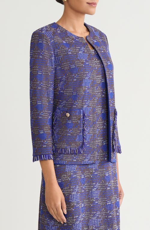 Ming Wang Fringe Trim Tweed Jacket In Multi