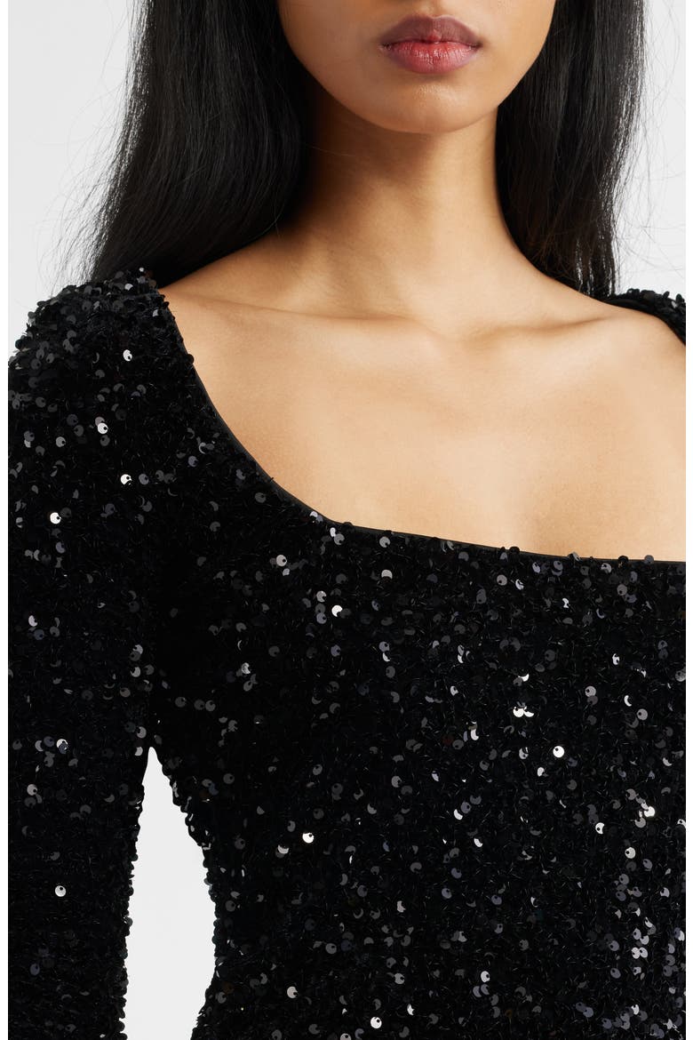 Vinelle Sequin Long Sleeve Velvet Minidress, Alternate, color, BLACK