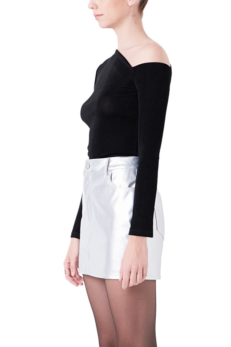 Asymmetric One-Shoulder Top, Alternate, color, BLACK
