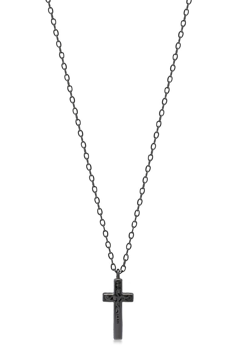 Black Rhodium Plate Sterling Silver Brown Diamond Cross Pendant Necklace - 0.08 ctw., Alternate, color, SILVER