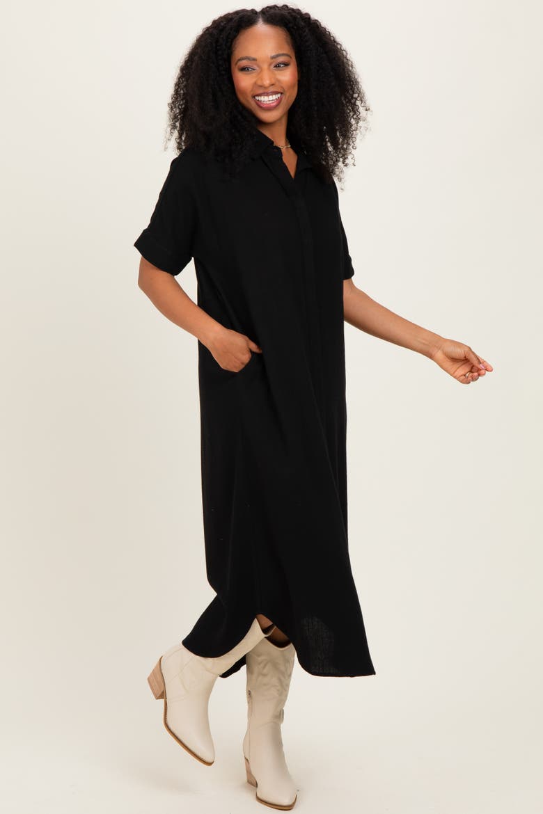 Button Down Midi Shirt Dress, Alternate, color, Black