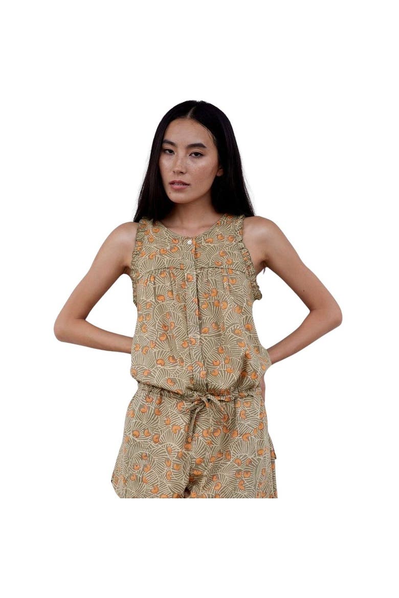 Hand-Printed Simané Romper, Main, color, Safari Green - One Size