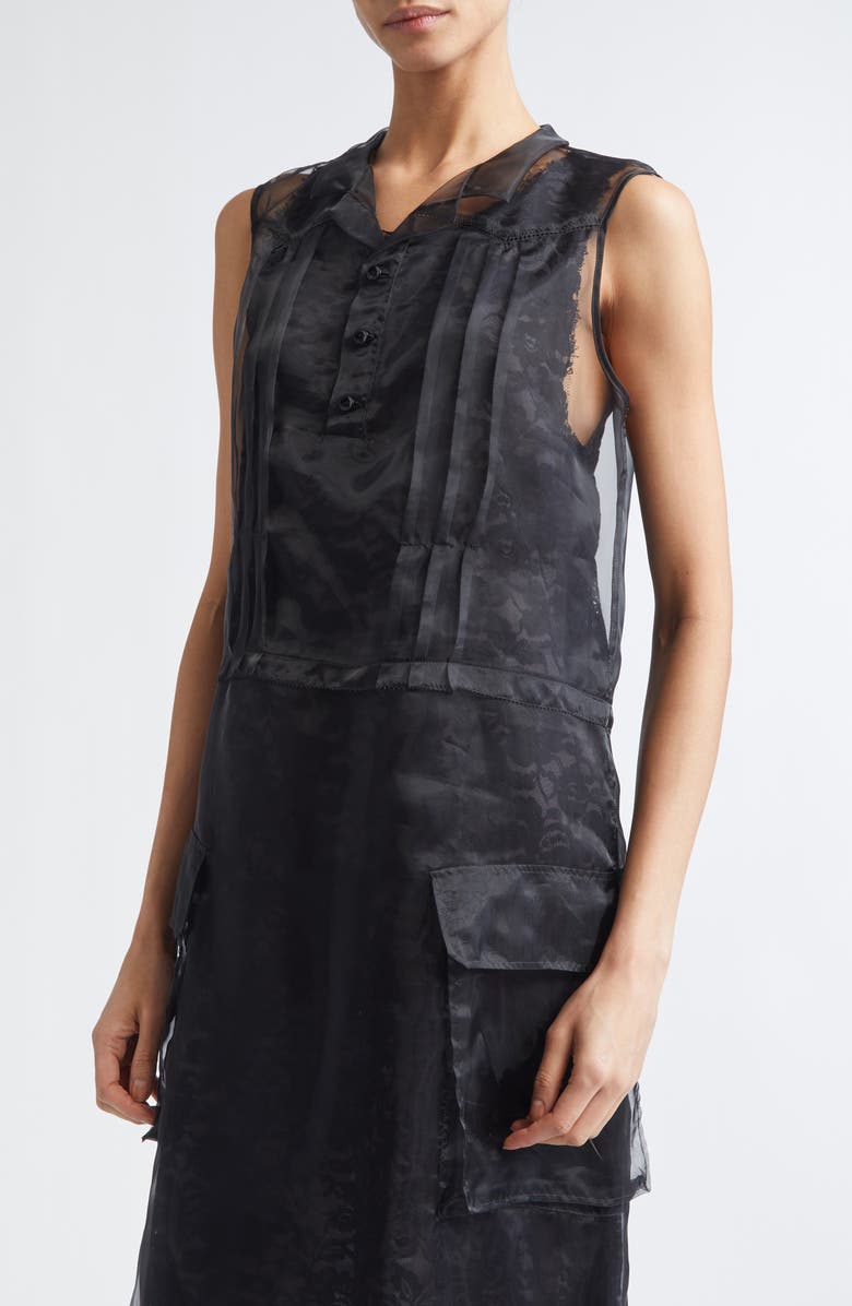 Maison Margiela Sheer Organza Overlay Lace Shirtdress, Alternate, color, Black