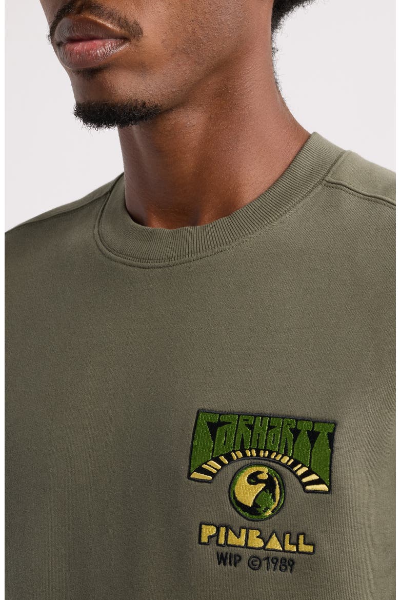 Pinball Embroidered Cotton Crewneck Sweatshirt, Alternate, color, LEAF