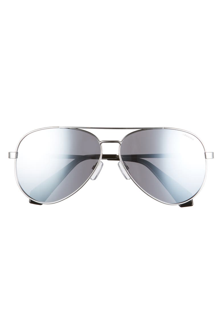 61mm Polarized Aviator Sunglasses, Alternate, color, SILVER