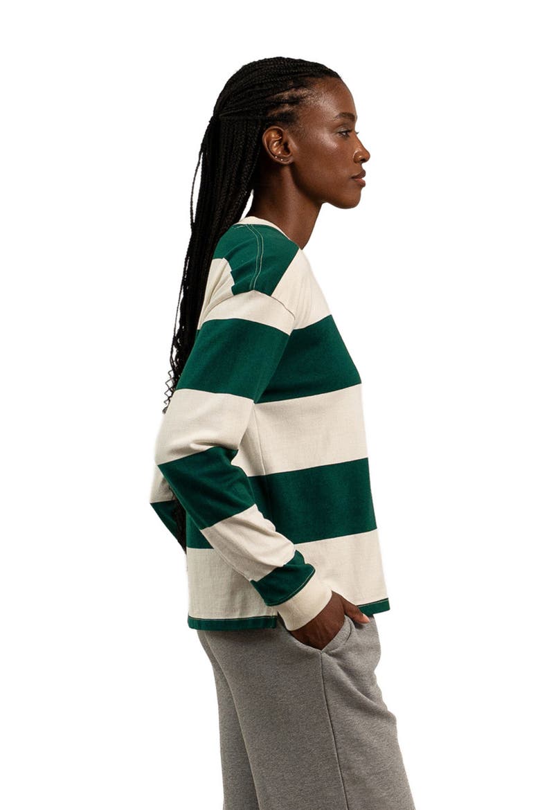 The Heavy Pima Rugby Pullover, Alternate, color, Rainforest Bone Stripe