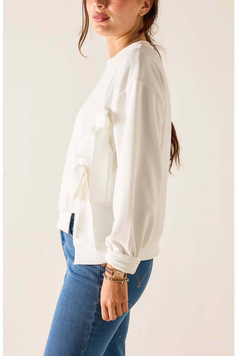 Simone Bow Crewneck Sweatshirt, Alternate, color, White