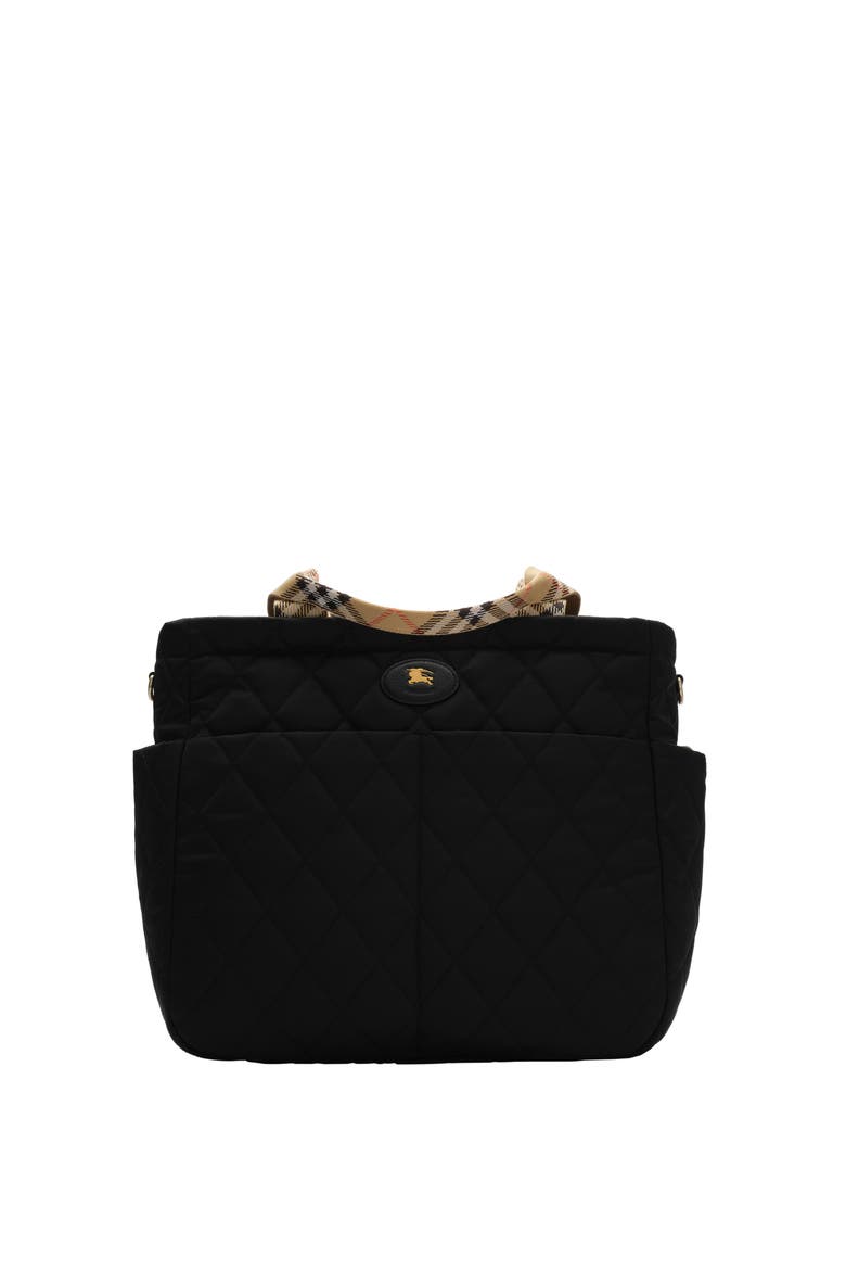 Check Trim Quilted Nylon Baby Changing Bag, Main, color, Black