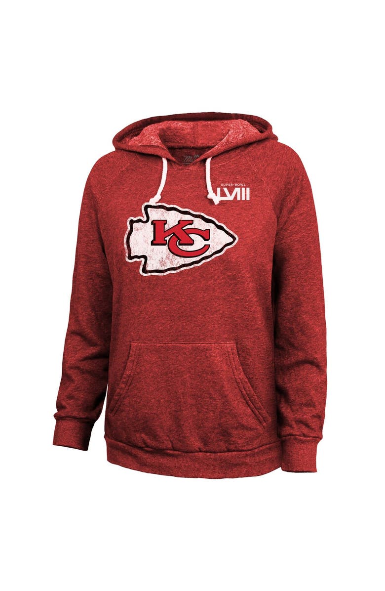 Majestic Threads Women's Majestic Threads Patrick Mahomes Red Kansas City Chiefs Super Bowl LVIII Name & Number Tri-Blend Pullover Hoodie, Alternate, color, 