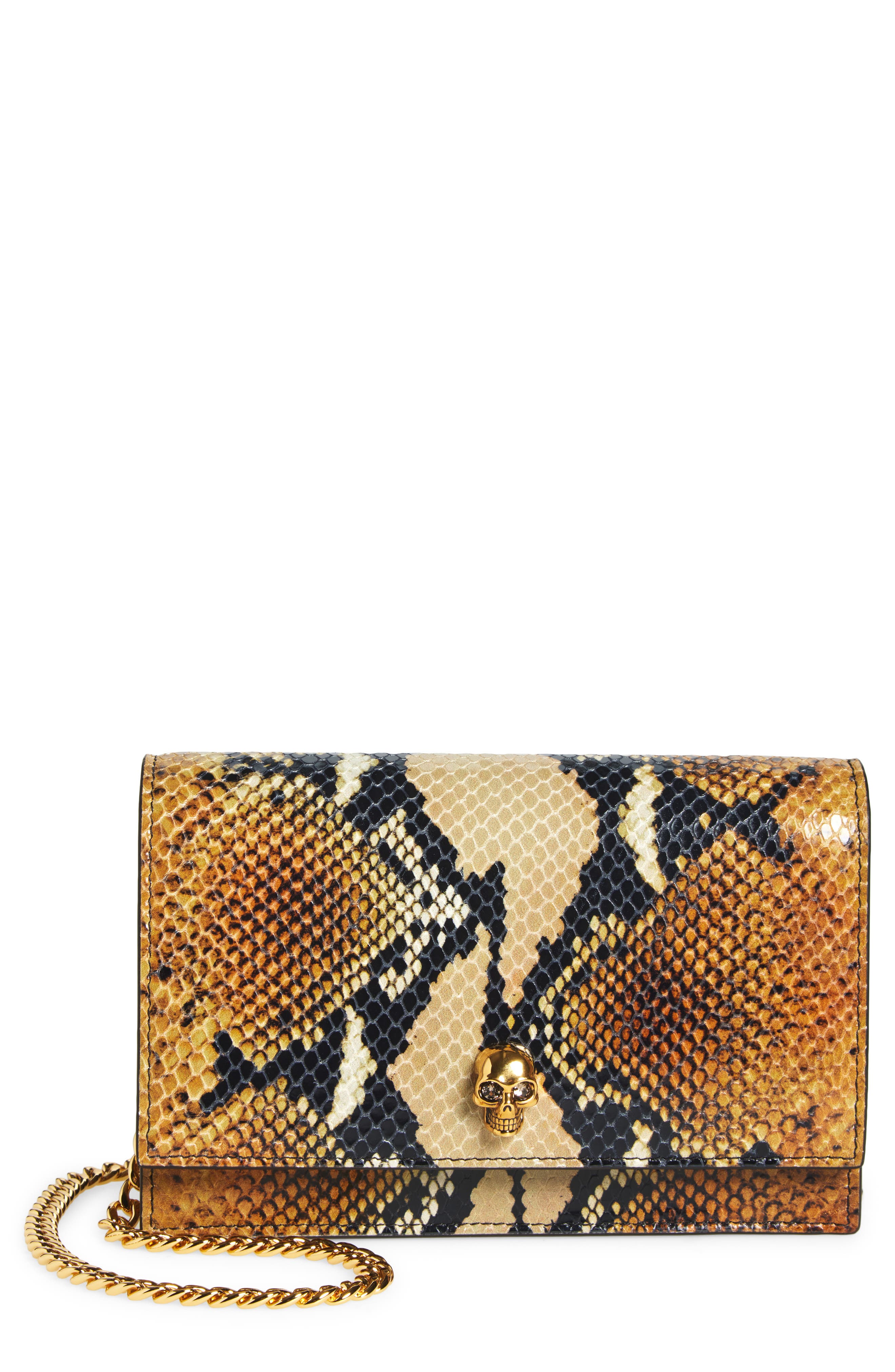 McQueen Small Skull Python Print Leather Shoulder Bag, Main, color, 