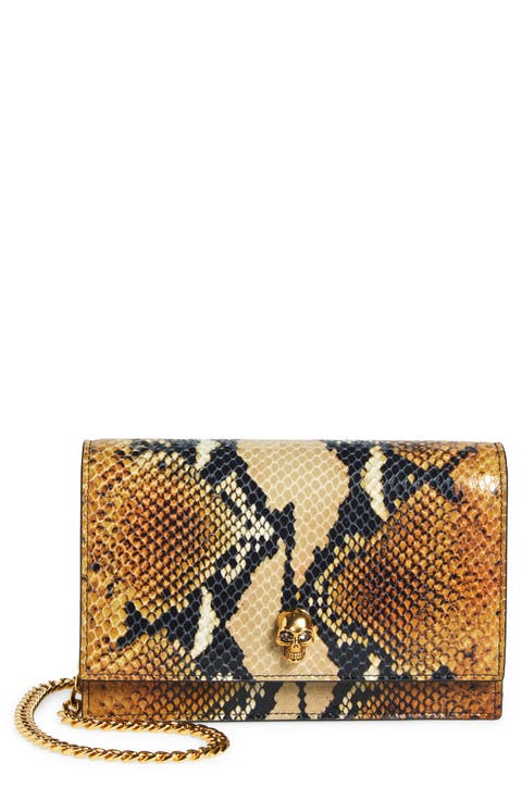 Small Skull Python Print Leather Shoulder Bag